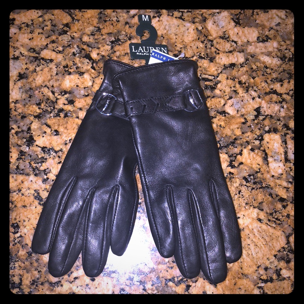 Black leather gloves